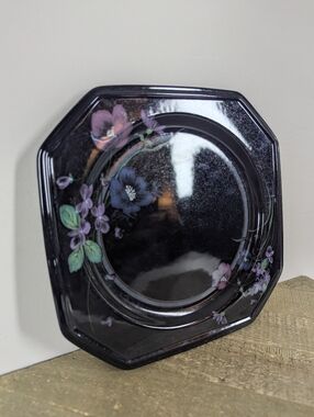 Mikasa Midnight Magic Salad Plates Set of 4 Black Floral 8” Vintage